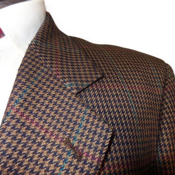 Hugo Boss 40L Wool Sport Coat Blazer Brown Navy Houndstooth Red Teal Check Class - Picture 6 of 7
